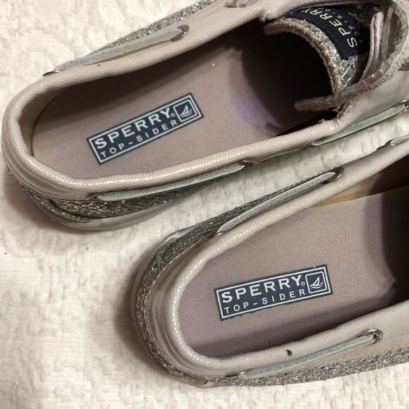 Sperry Top Siders Size 8.5M Womens Embellished Silver Shimmer Loafers - Picture 7 of 11